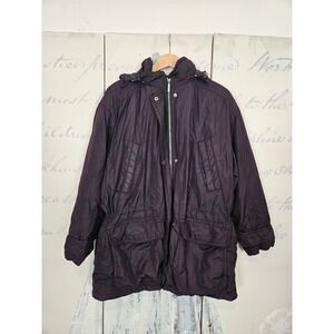 Eddie Bauer Vintage Womens Goose Down Parka Purple Hooded Winter Coat Large